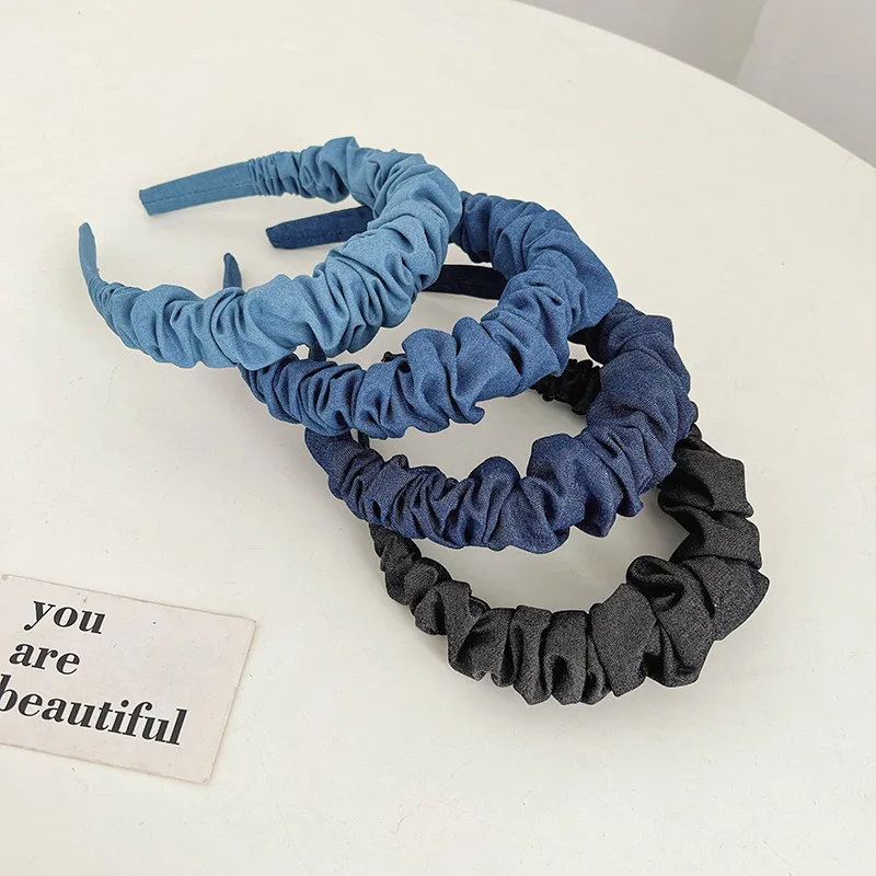 CLARMER New Fashion Women Headbands High Quality Elegant Simple Fashion Wrinkle Denim Fabric Headband for Women and Girl