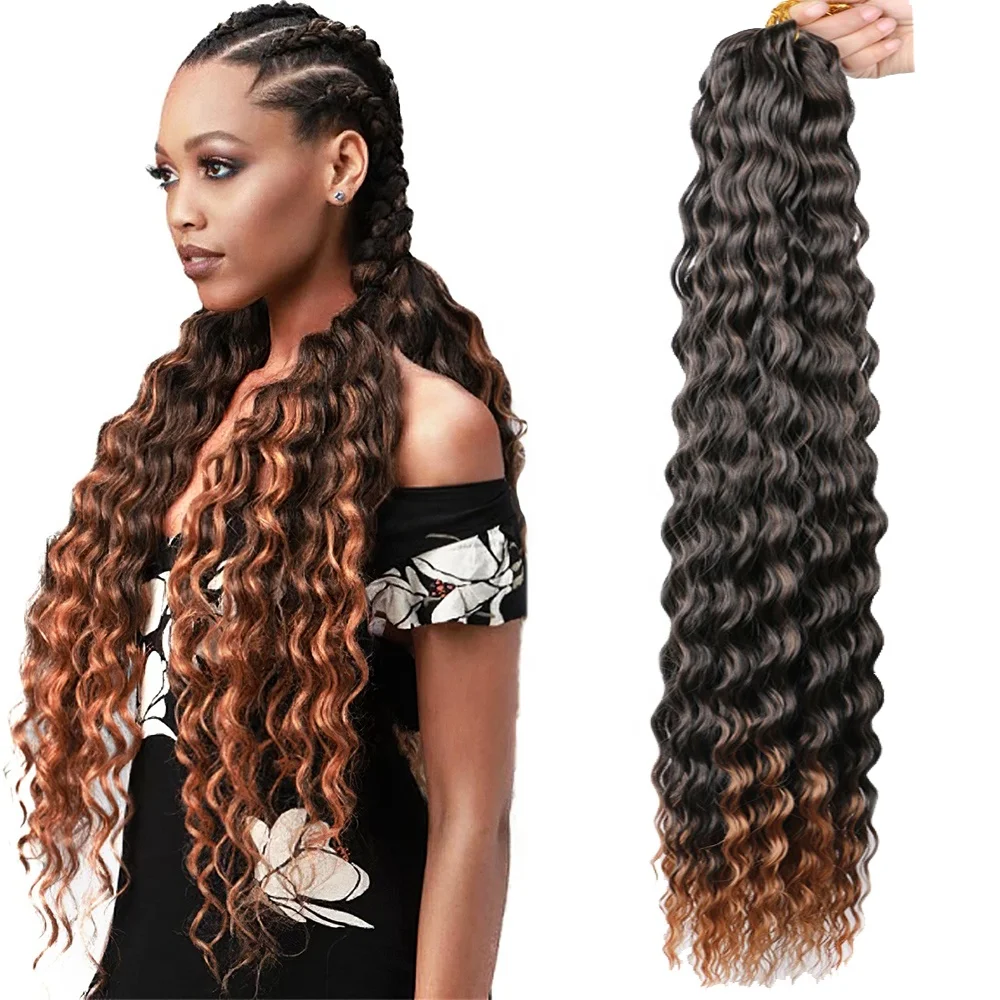 32 Inch Soft Ombre Synthetic Crochet Braiding Deep Water Wave Hair Extensions Afro kinky curly wig crochet hair