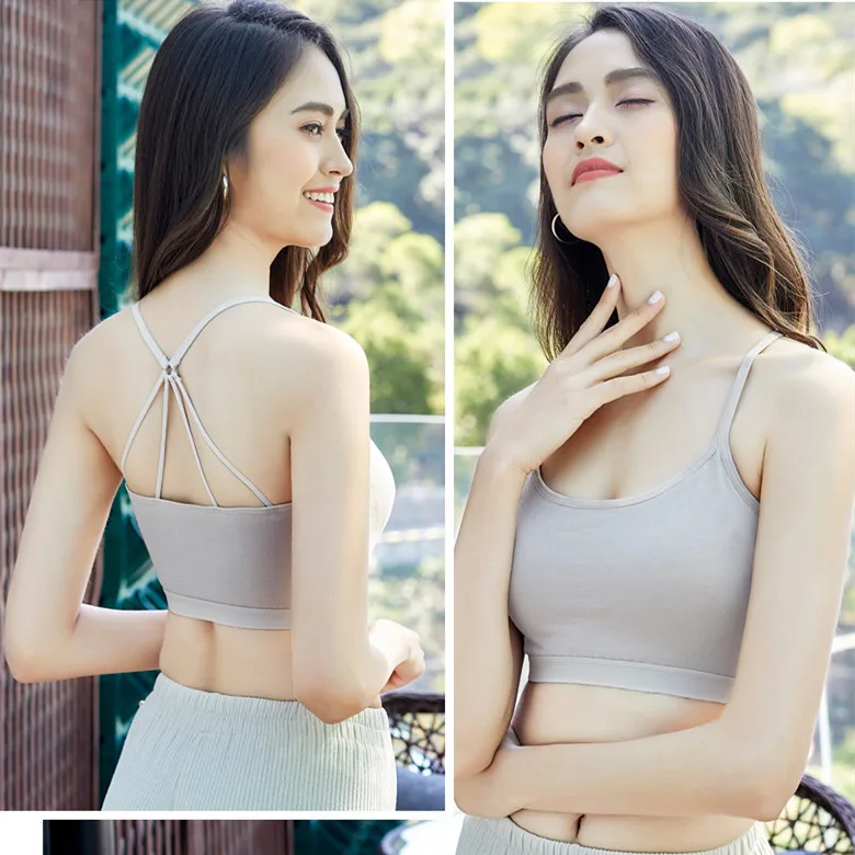 Parachute Beauty Back Thin Sling Underwear Bottoming Solid Color Cotton Gathered Sports Bra Tank Tube Top Camisole