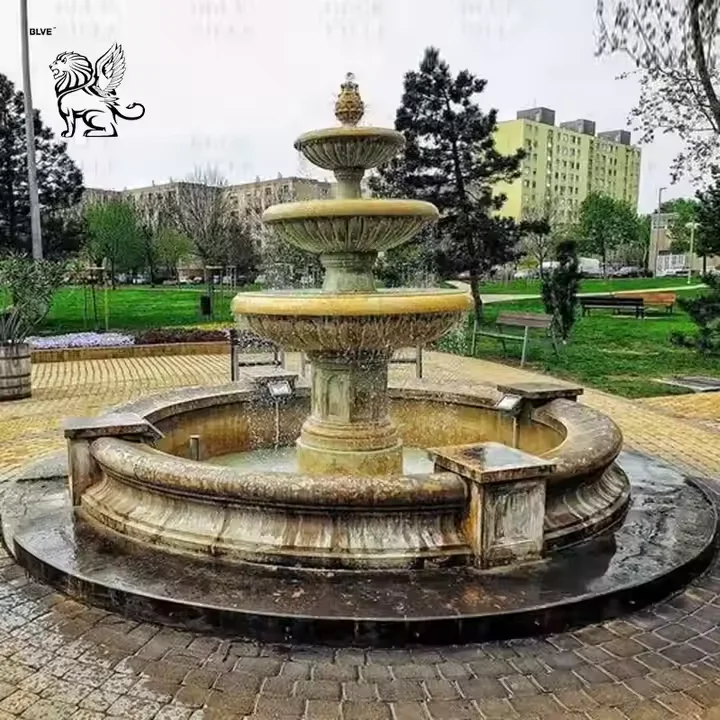 BLVE Outdoor Park Modern Decorative Large Natural Stone Water Fountains Luxury Antique Granite Marble 3 Tier Fountains