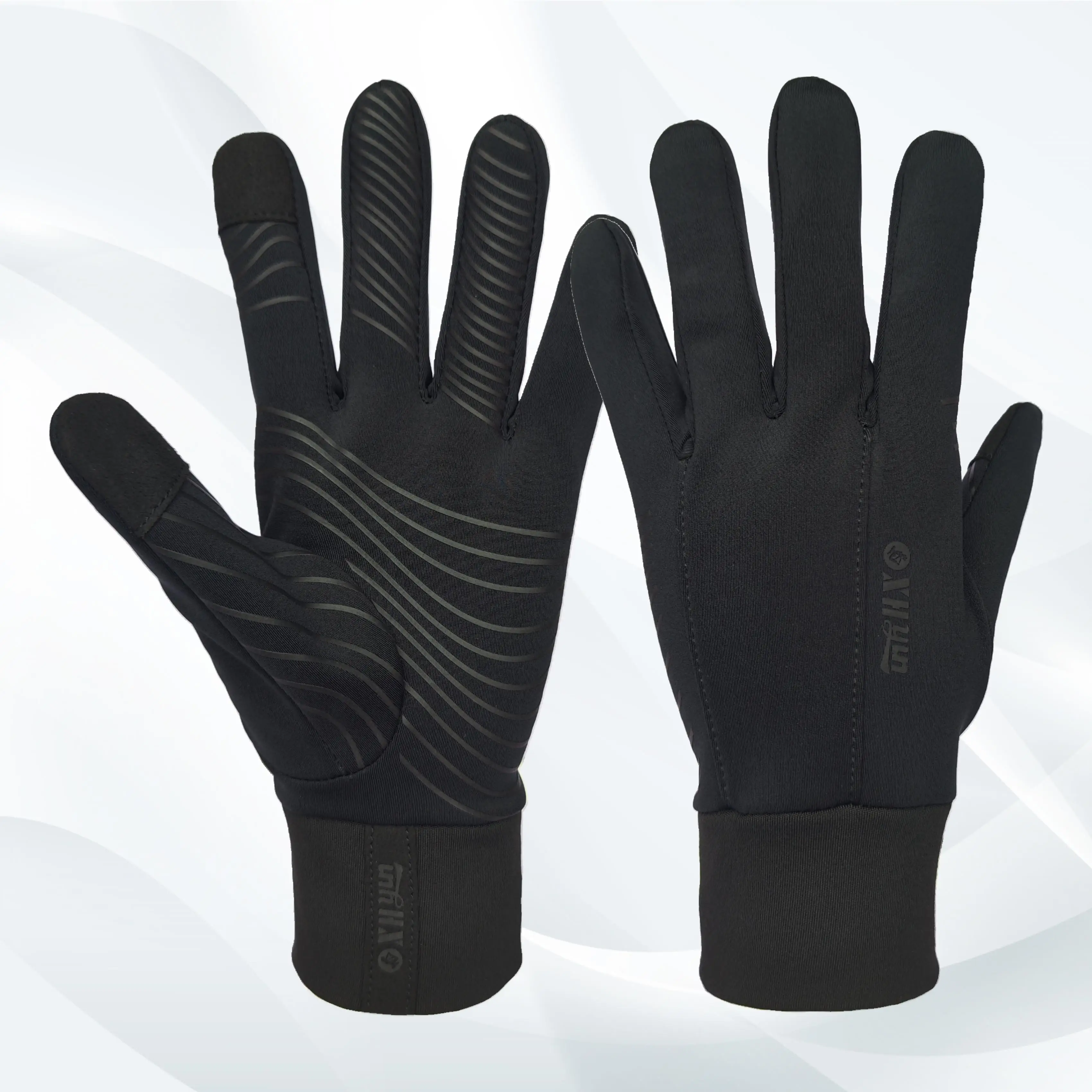 Custom Black Nylon Plush Non-slip Wear-resistant Breathable Full Finger Winter Outdoor Sports Warm Gloves