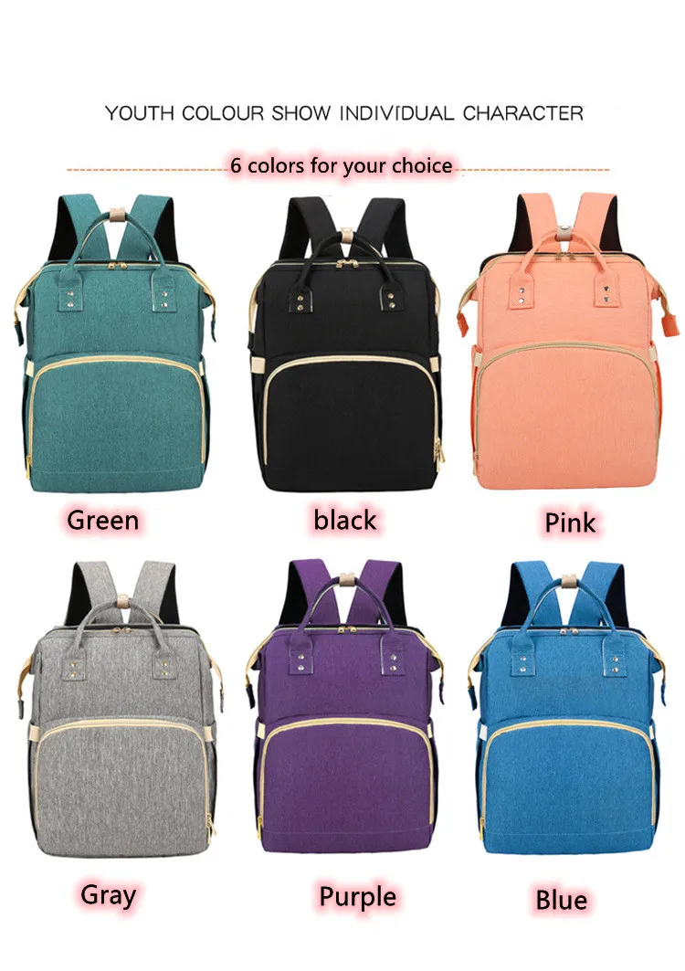 Wholesale Fashion Design Baby Diaper Bag Portable & Movable Mommy Backpack Bag Hanging Storage Sleeping Bag