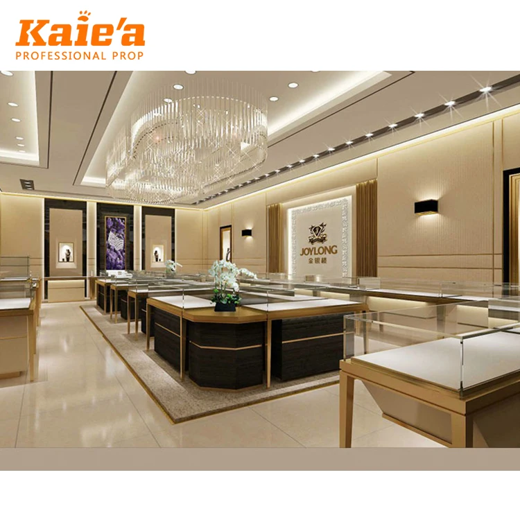 Customize Jewelry Store Interior Design wooden Wall Glass Cabinet Jewelry Display Case With LED lighting Jewelry Showcases