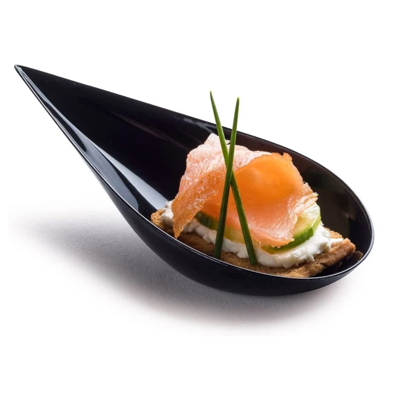 Одноразовый пластиковый мини-аппетит BST, ложка для дегустации, капля, лист, черный, белый, прозрачная мини-десертная тарелка