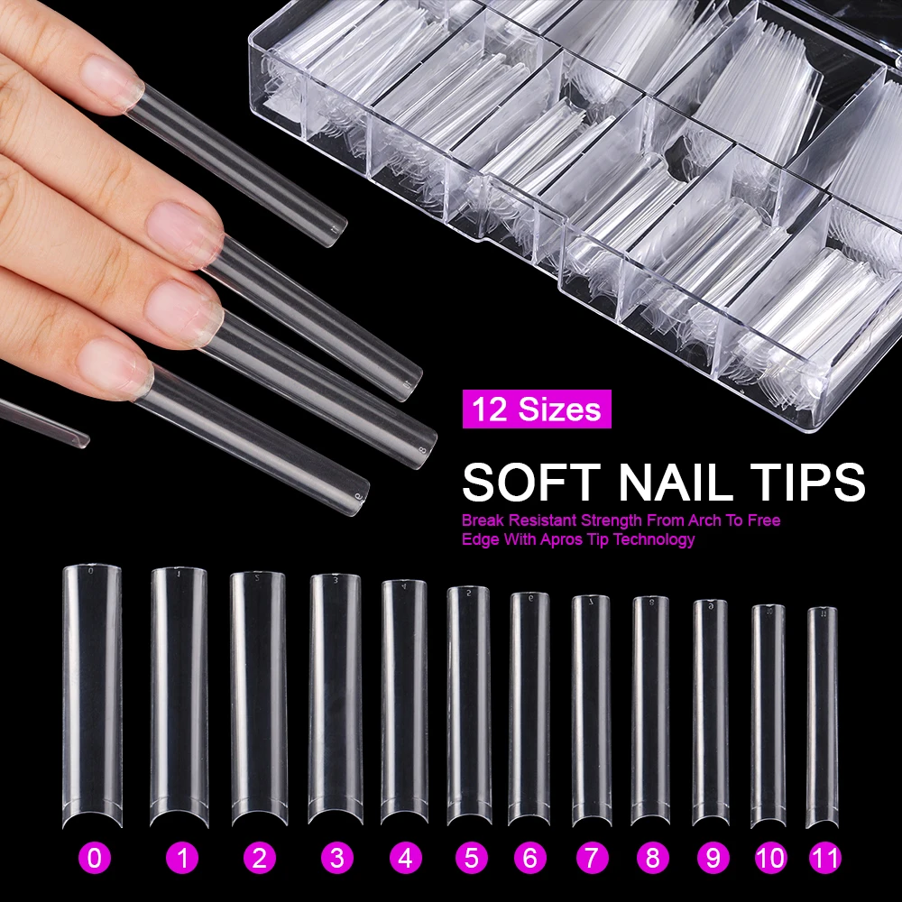 Wholesale Half Cover Long French Acrylic Nail Tips Almond Stiletto Coffin Round Clear Soft Gel Tips for Manicure
