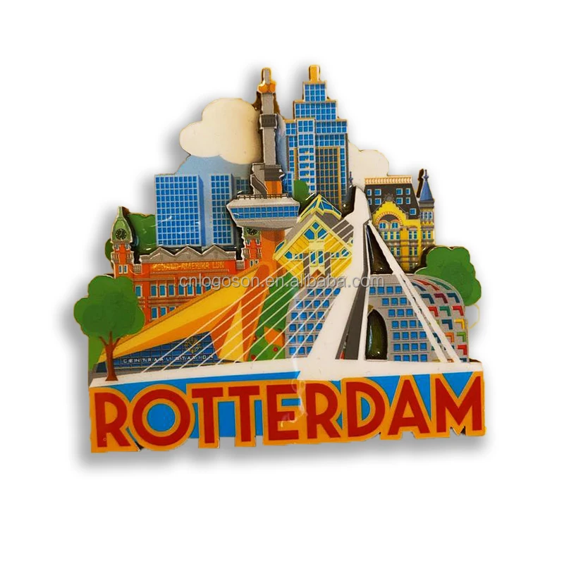 New Design Custom 3D Netherlands rotterdam wood epoxy coated mdf refrigerator magnet