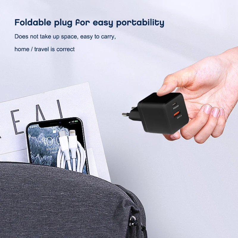 Новый дизайн A + C PD20w + QC3.0 18 Вт двойной порт Usb Сетевое зарядное устройст