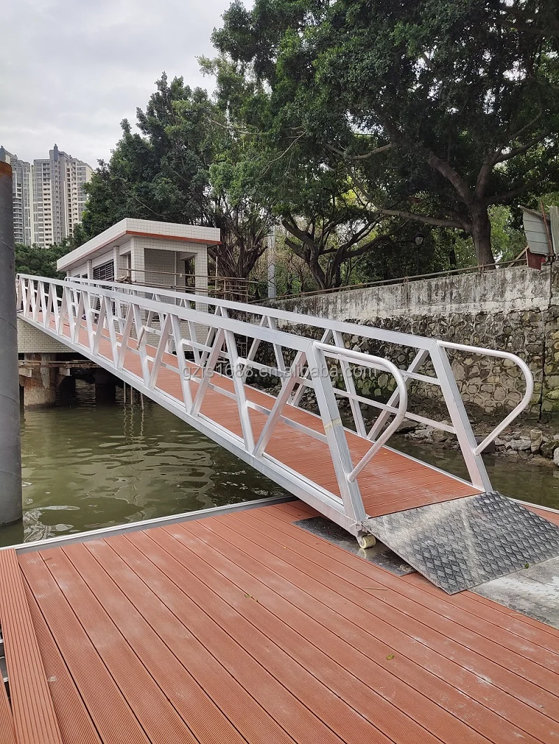 Aluminium modular pontoon bridge used boat floating dock with pile guide for sale
