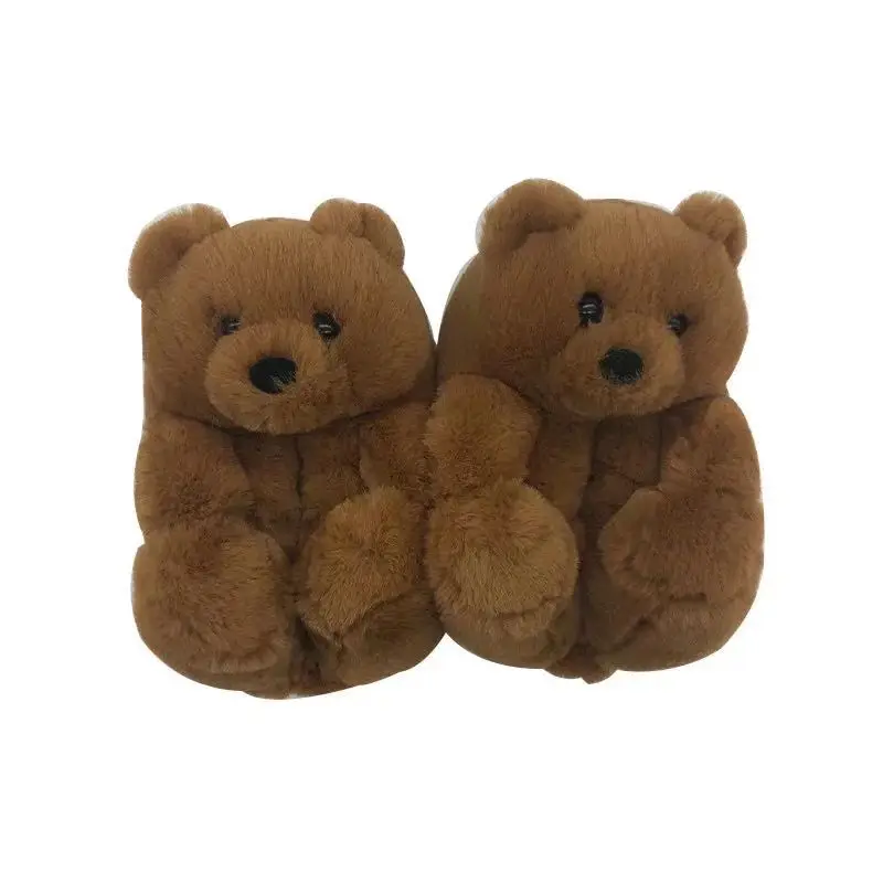 
Factory direct sales high quality fluffy bear slides bear house slides teddy bear slides for women 