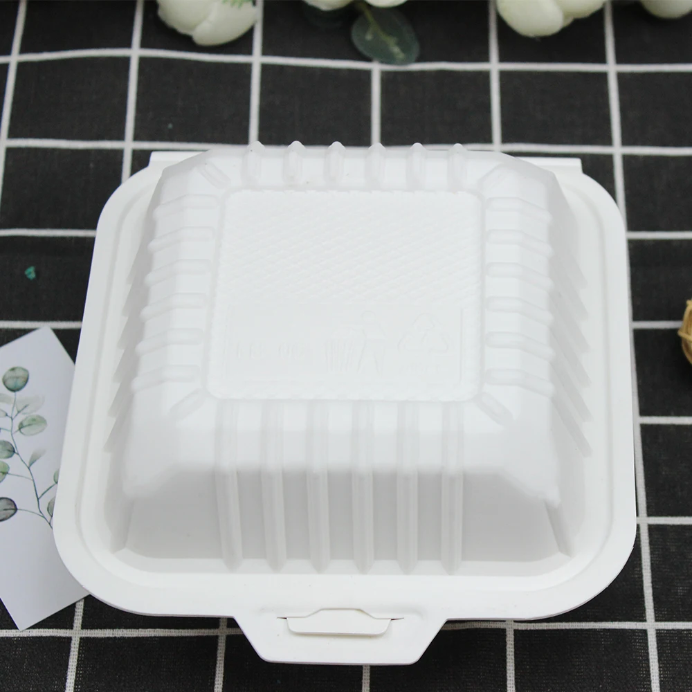 Eco-friendly disposable bio-based food container corn starch takeaway square clamshell box
