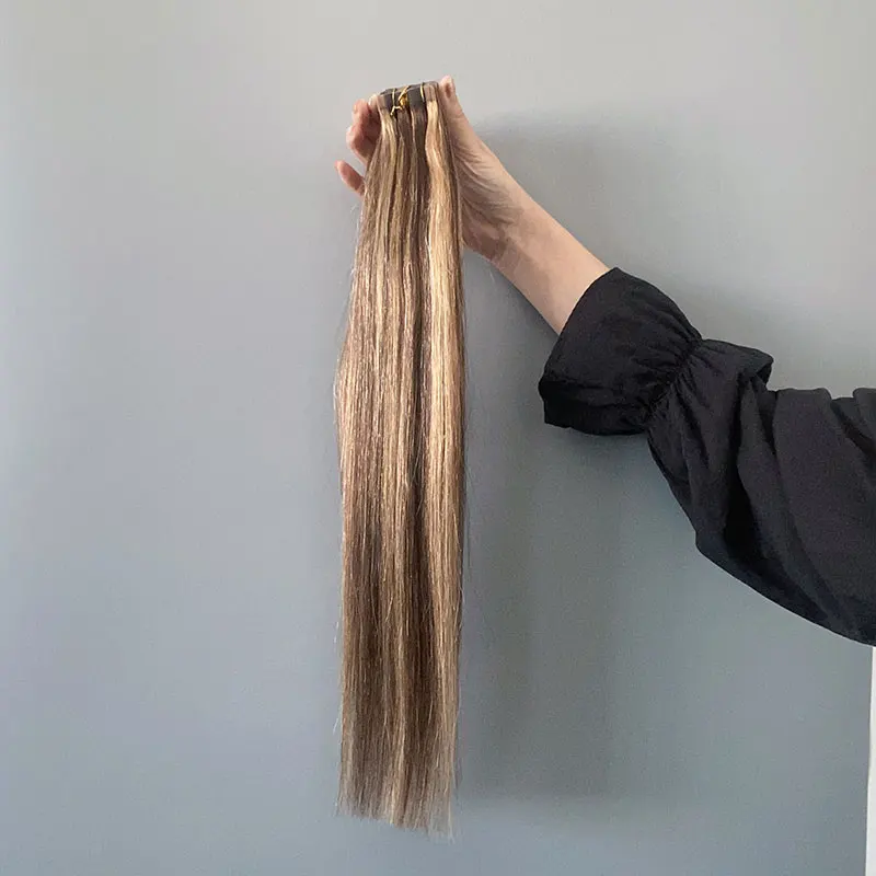 Hot sale stocking 100% European Human Hair #4/27 cuticle intact straight Tape Ins Invisible Seamless Tape in Hair extensions