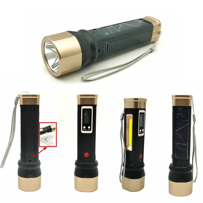 Новое поступление 2021, тактические светодиодные фонарики 4 в 1 с системой солнечной энергии, оптовая продажа, готовая к отправке, индивидуальная упаковка наклеек FBA