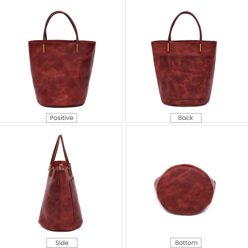 Custom Logo Retro Large Capacity Leather Shoulder Bucket Bag Women Designer Lady Messenger Handbag Single Strap Open Soft