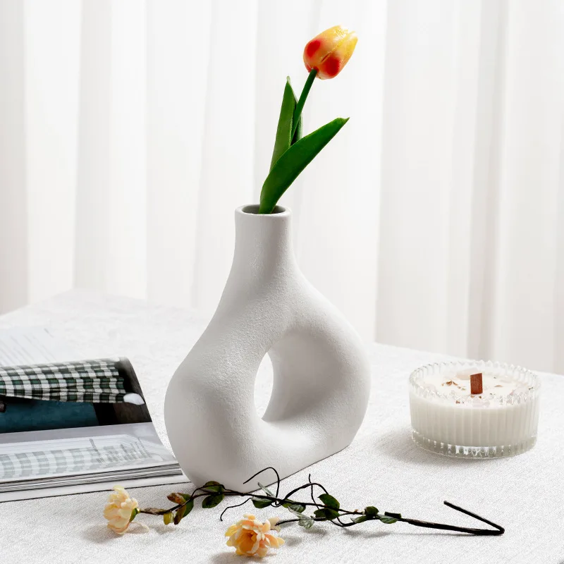 Ins simple frosted ceramic vase decoration living room porch creative dried flower vase decoration