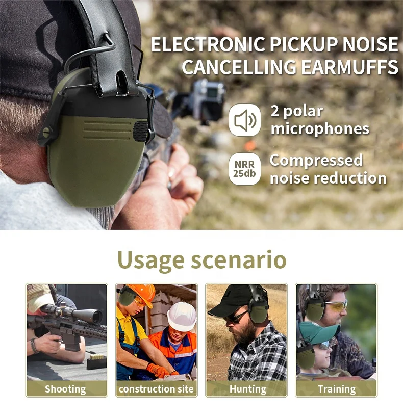 Pickup Noise Reduction Noise-canceling Headphones Electronic Ear Protector Earmuffs Tactical Ear Protection For 30 Hours Use