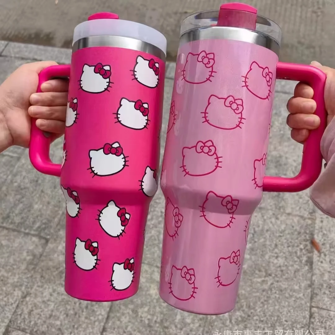 Custom teal pink laser engraving cartoon HK kitty taylors ST Vacuum flask Insulated thermal tumbler 40oz coffee mugs with handle