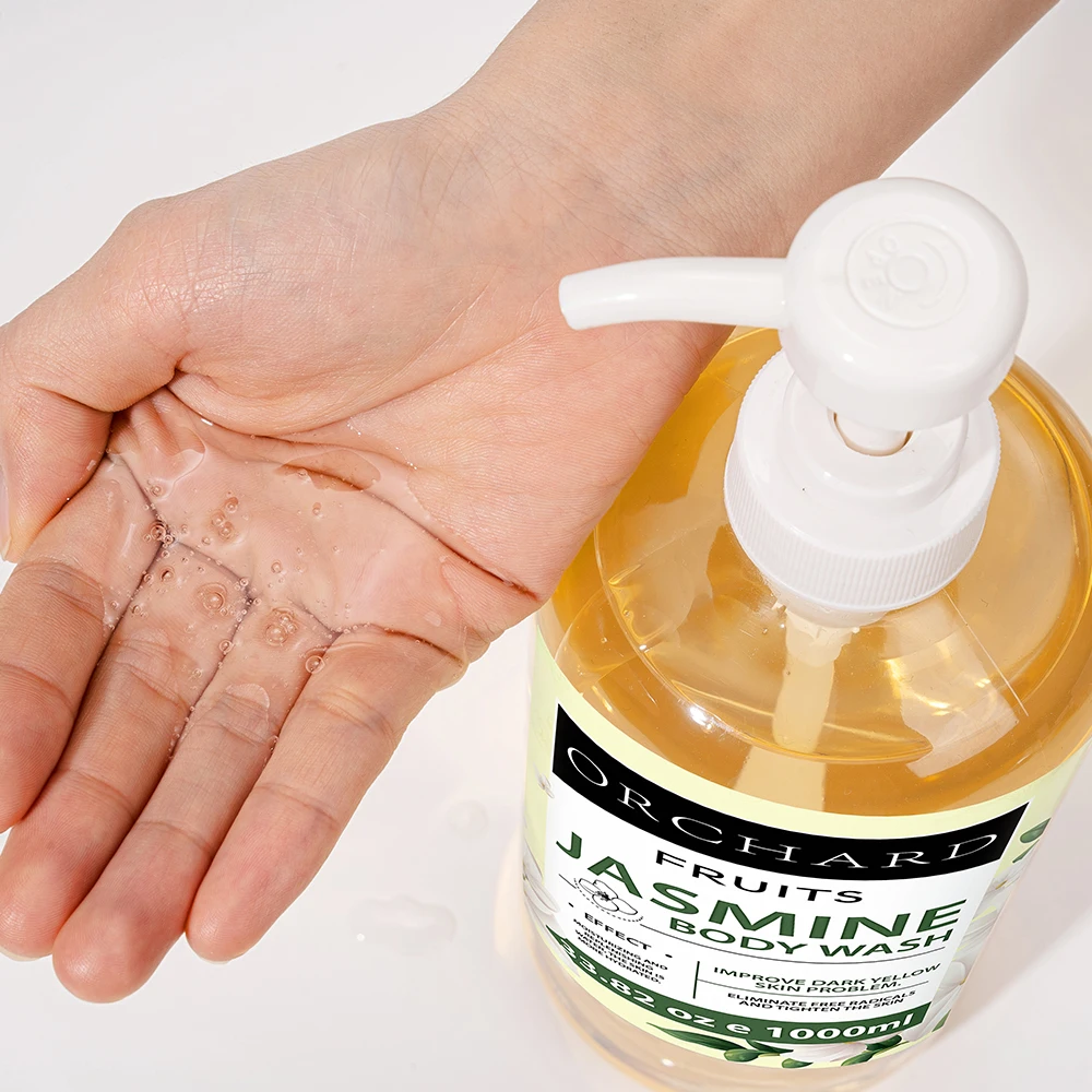 Free Sample Private Label 1L Shower Gel Improve Dark Yellow Skin Moisturizing Hydrating Tightening Scented Jasmine Body Wash Gel