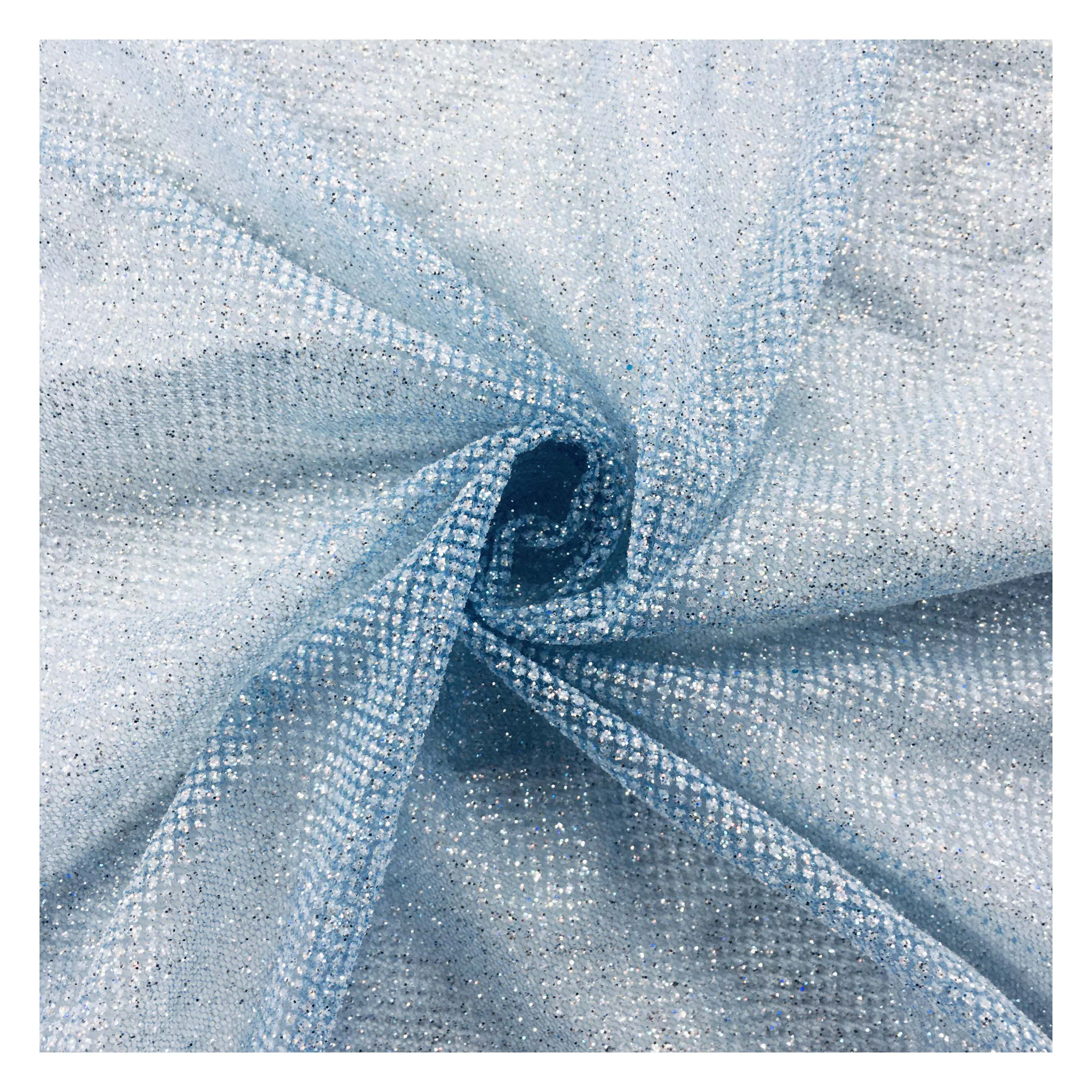 HG6172 Wholesale Blue Lace Sparkle Glitter Tulle Fabric for Wedding Dress