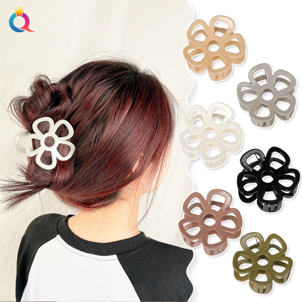 QIYUE 9cm Custom Logo Flowers Grab Love Folder High -end Sensor Hair Claw Clips Hair Accessories For Woman