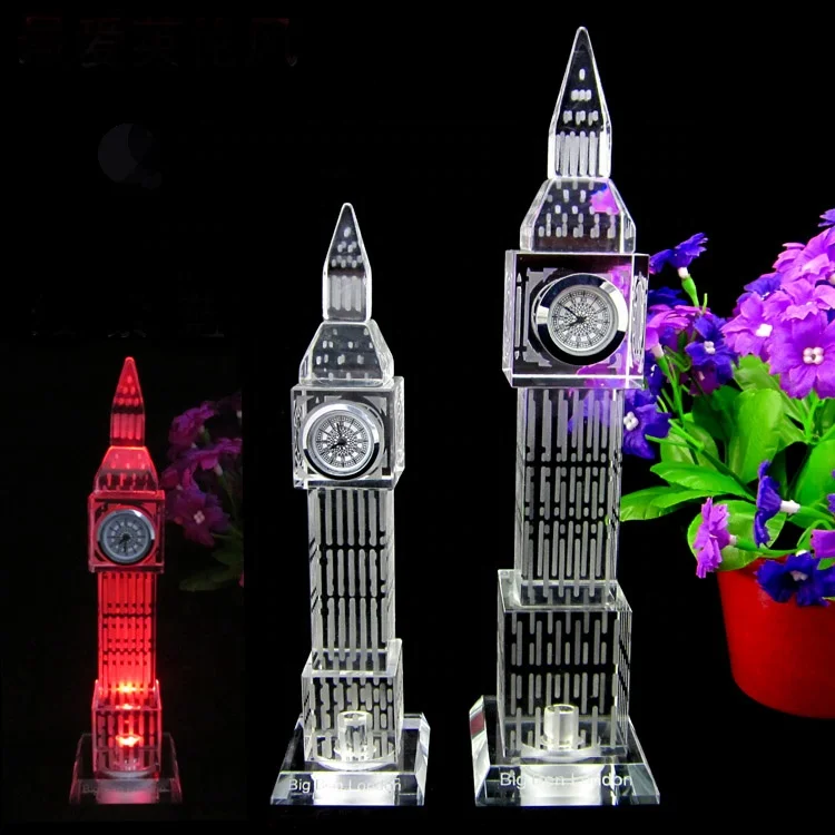 Metal Covered Surface Crystal Big Ben Model With Clock For Souvenir