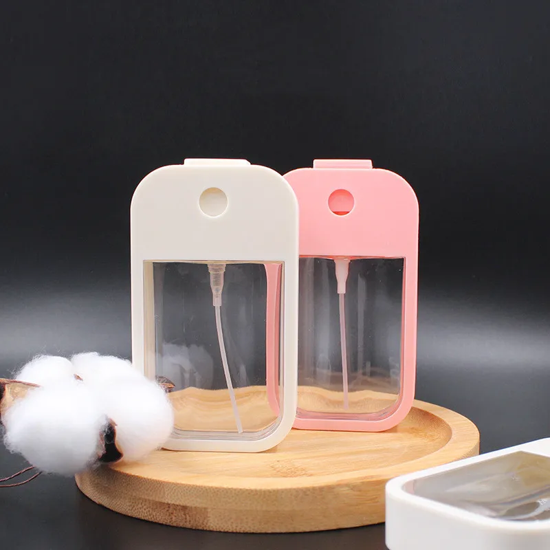 Custom Logo 40Ml Travel Pocket Size Alcohol Hand Sanitiser Plastic Square Credit Card Spray Bottle with Silicone Keychain