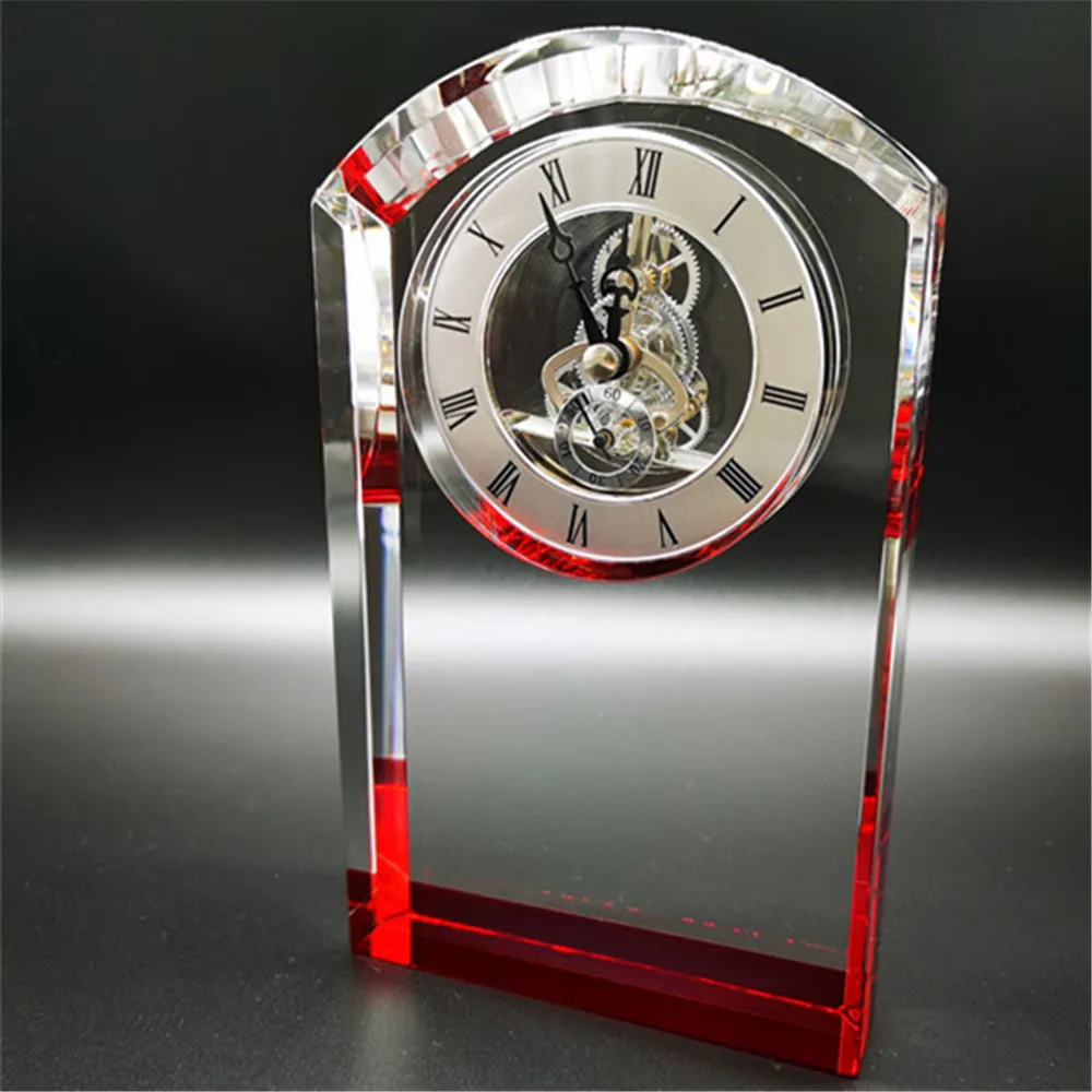 Hot Sale Engraved Crystal Desk Clock Accented Template Trophy Award