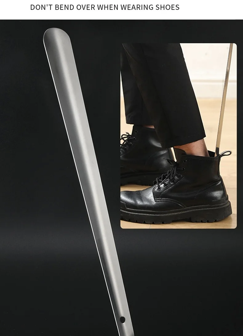 Long Metal Stainless Steel Shoe Helper Lazy Shoe Lifter  Quick Lifts Inserts Shoe Horn Metal Shoehorn With Leather