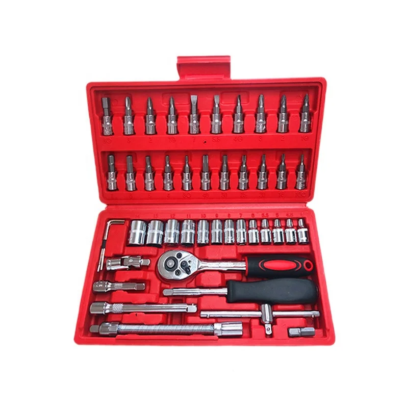 46PCS Vde Multifunctional Auto Repair Tool Kit Set Socket Wrench Combination Sleeve Ratchet Plate Hand Repairer Hardware Tools