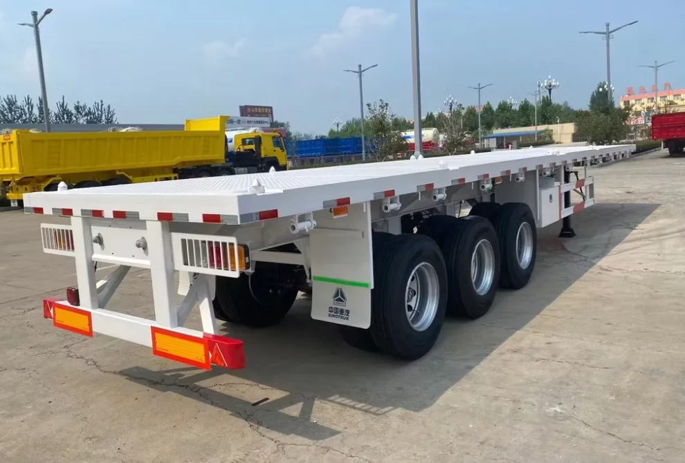 International 2/3/4 Axles 50 Tons 20/40 Foot FT Container Shipping Flat Deck Platform Triaxle Flatbed Truck Semi Trailer