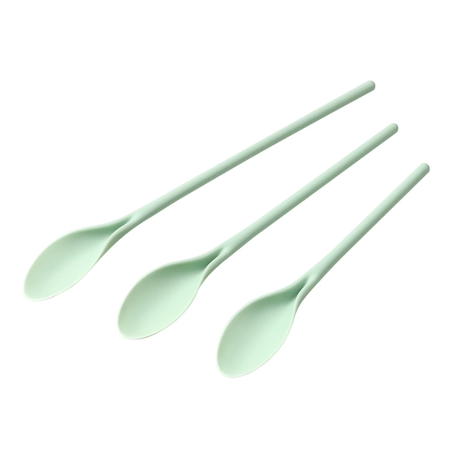 Food Grade 3-Pcs Silicone Salad Mixing Spoon Sets Extended Handle Milk Tea Coffee Spoon Fruit Powder Jam Spoon