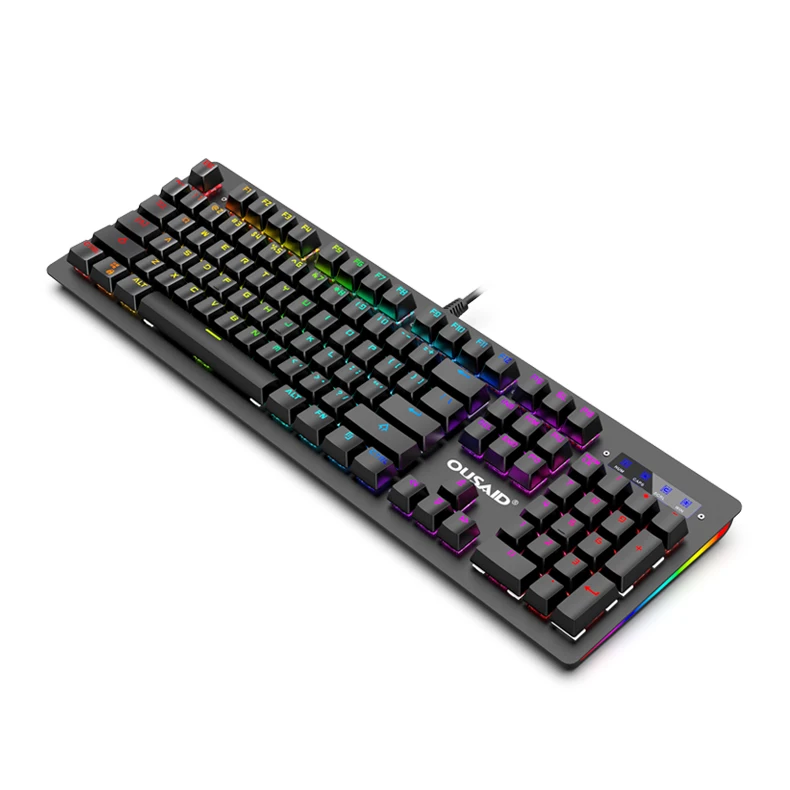 Mechanical Keyboard USB Wired Ergonomic Backlit Mechanical Feel Gaming Keyboard with Aluminium Alloy Panel