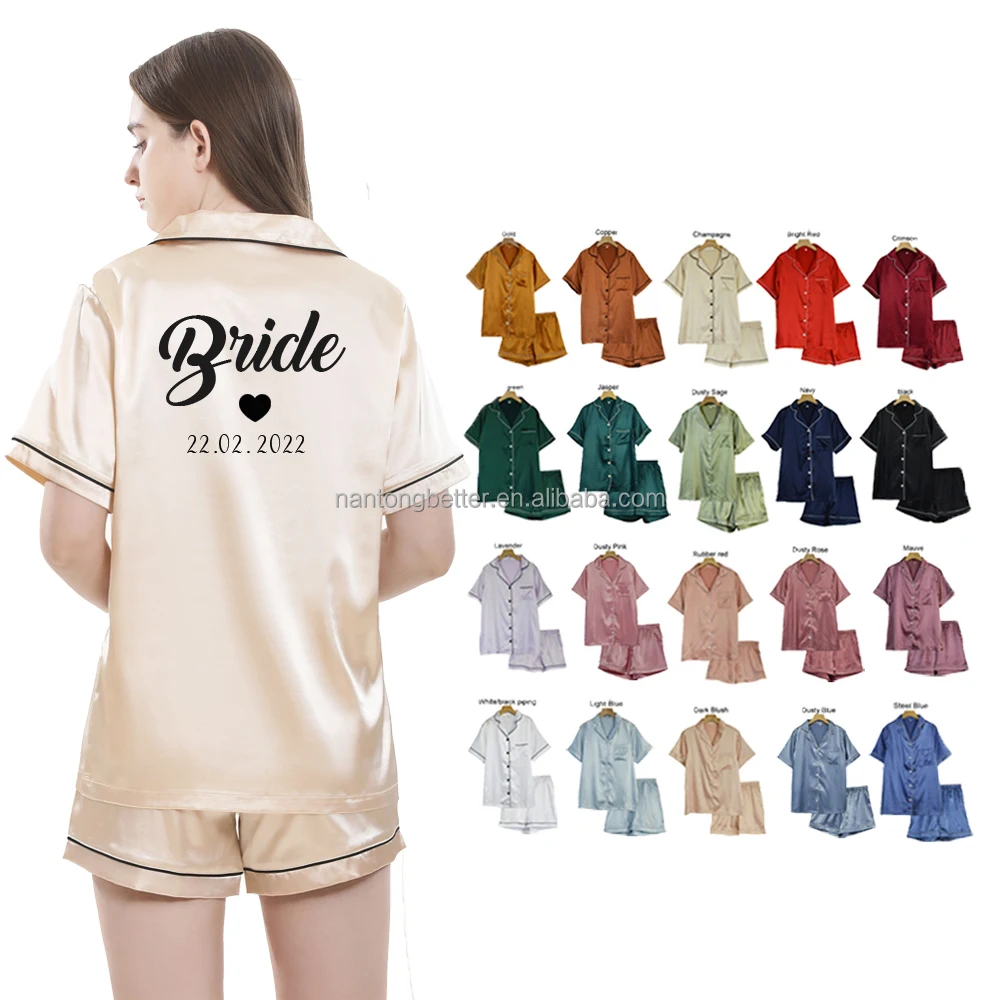 Wholesale Luxury Silk Women Pajamas Short Sleeve Satin Pajamas 2 pcs Set Sleepwear