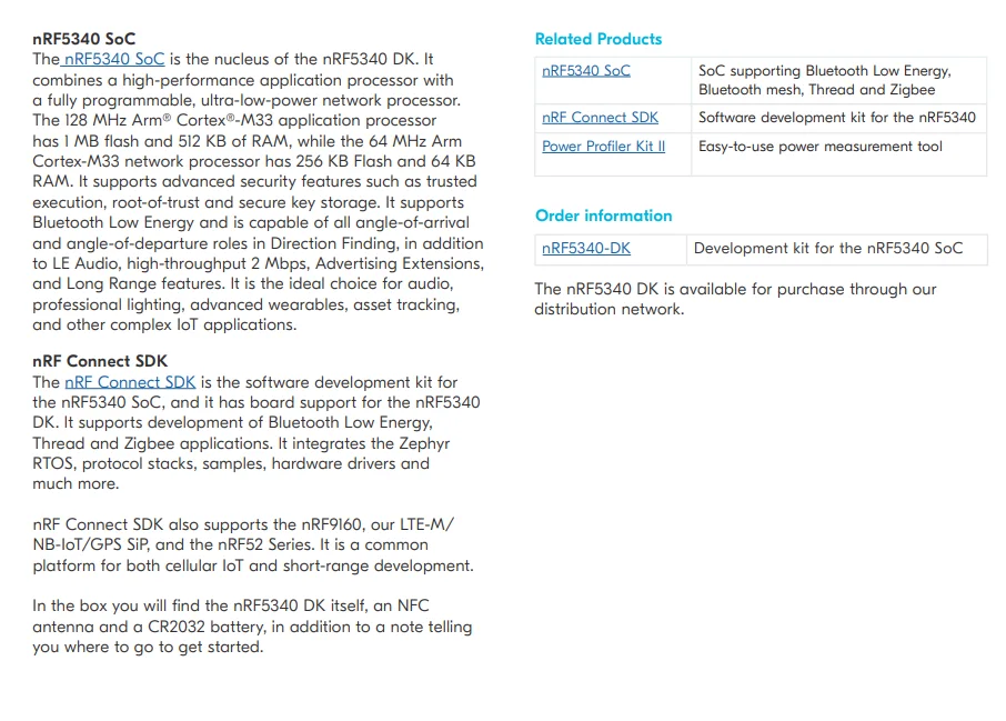 nRF5340-DK Development kit for the nRF5340 dual-core Bluetooth 5.3 SoC supporting Bluetooth Low Energy Bluetooth mesh NFC