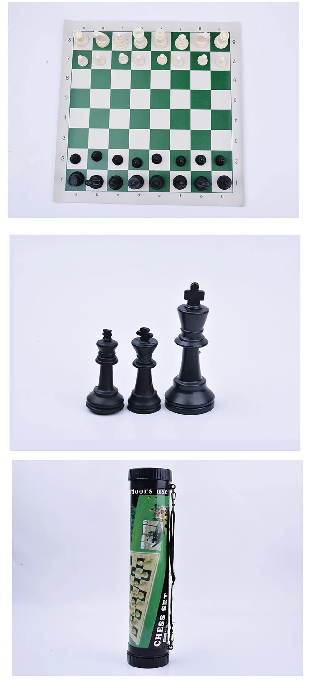 Portable Travel Vinyl Chess Board Mat Plastic Outdoor Chess Set Plastic chess pieces with tube