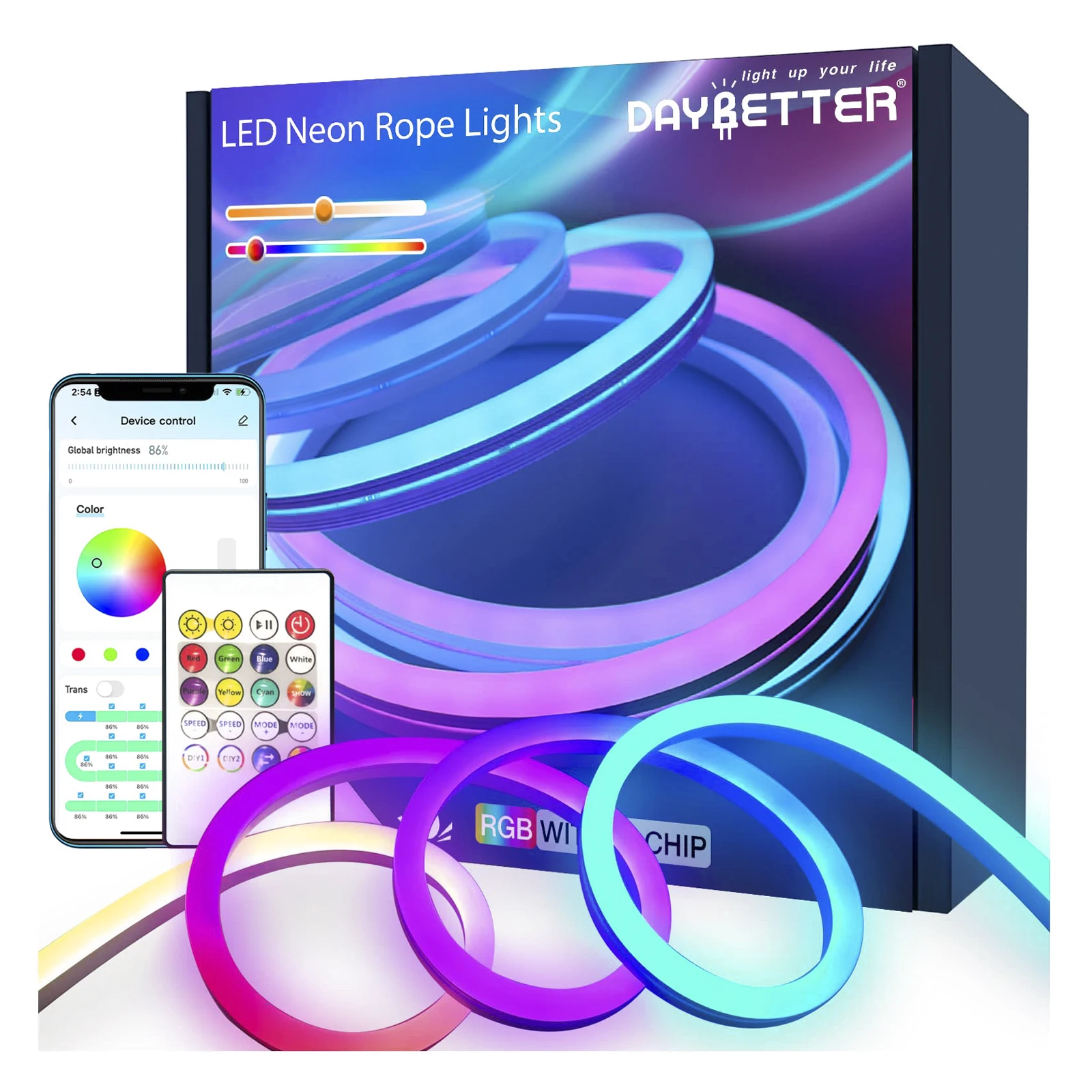 5m 16.4 ft RGBIC Addressable Color Changing BT Daybetter App Silicone Waterproof Wall Decor Smart LED Neon Rope Light Strip Kits