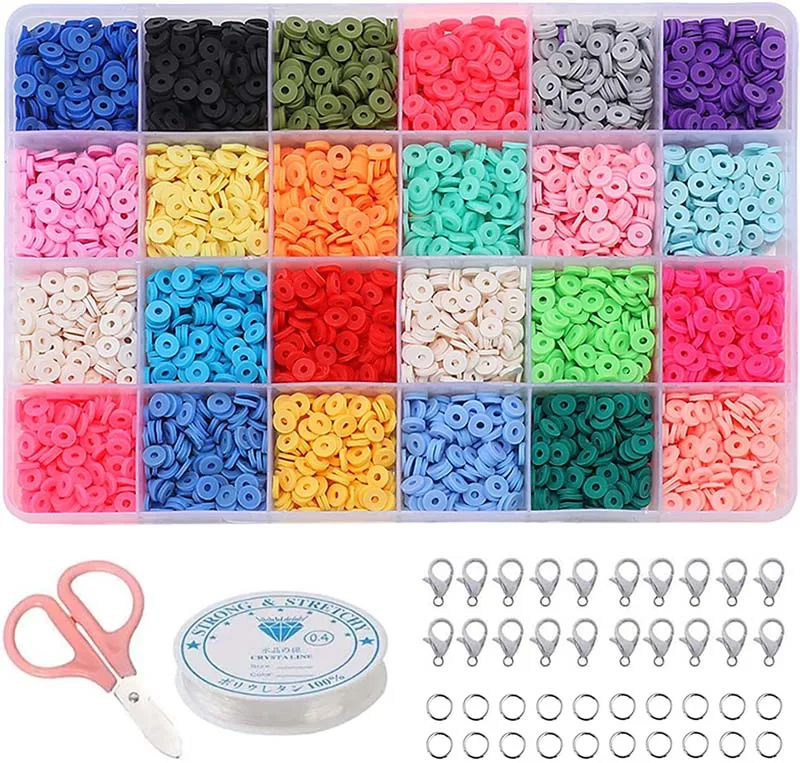 6MM Soft Pottery Boxed Bead 24 Grids Soft Pottery Beads Pendant DIY Bracelet Jewelry Accessories