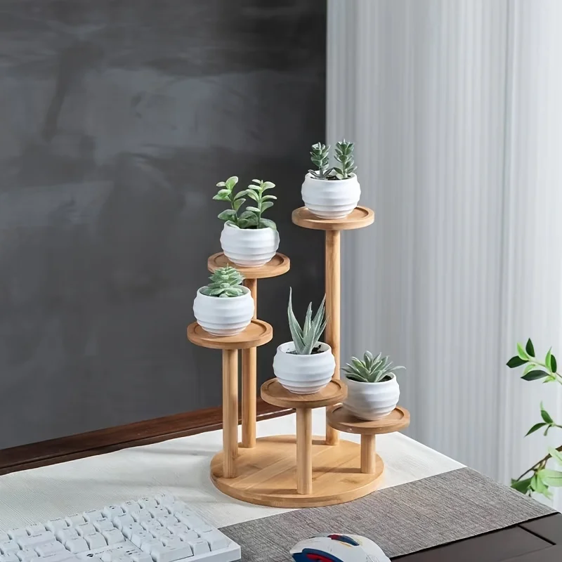5 Tiered Tabletop Plant Stand Indoor Small Windowsill Flower Shelf Bamboo Mini Succulent Windowsill Shelf