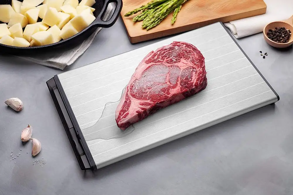 Fast Defrost Tray, Premium HDF Aeronautical Aluminum Alloy Thawing Plate, Thaw Frozen Meat or Food Quickly and Safely