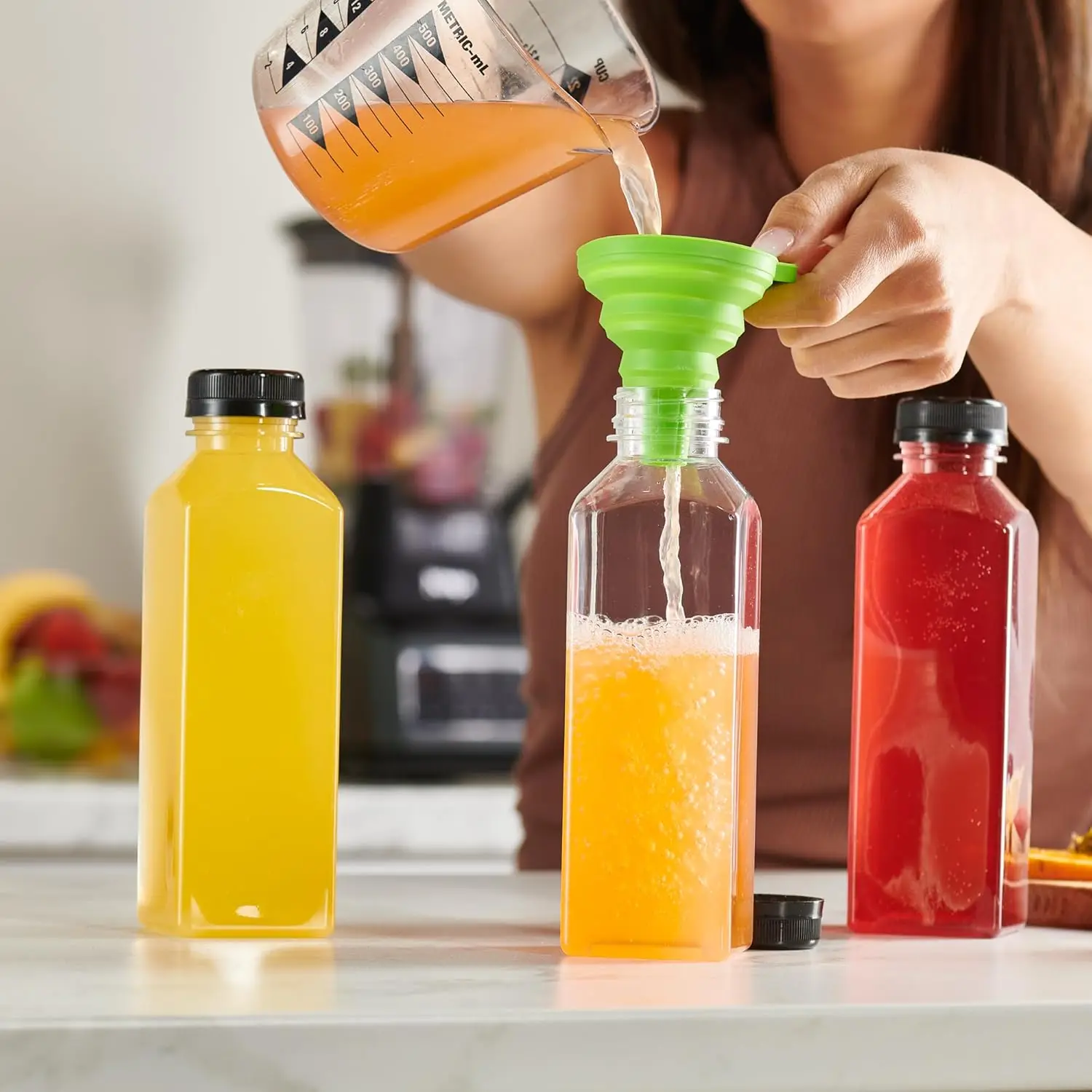 1oz 2oz 6oz 8oz 10oz 12oz 16oz French Square Empty Plastic Juice bottle Storing Homemade Cold Beverage Bottle with Screw Cap