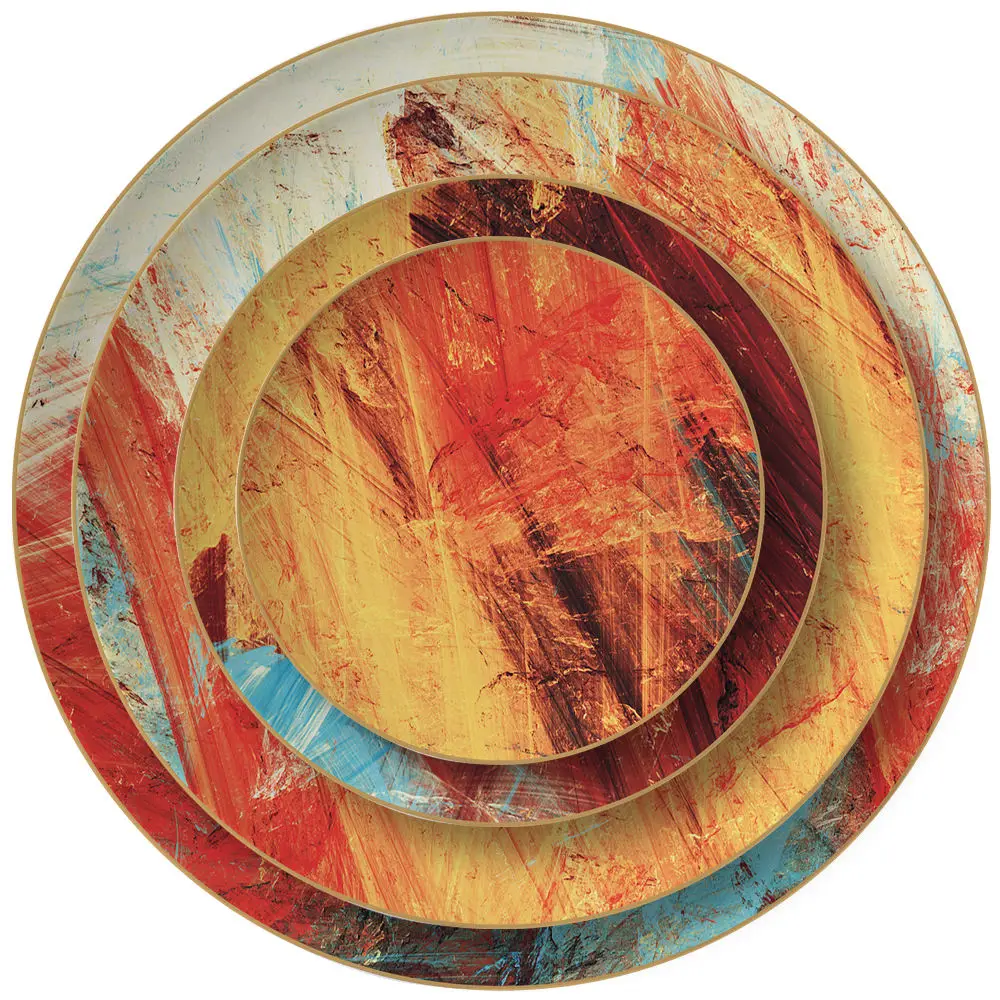 6.5 Inch New Design Hotel Oil Paint Ceramic Plates Set Dinner Tableware Maple Leaf Home Decoration Charger Bone China  Porcelain