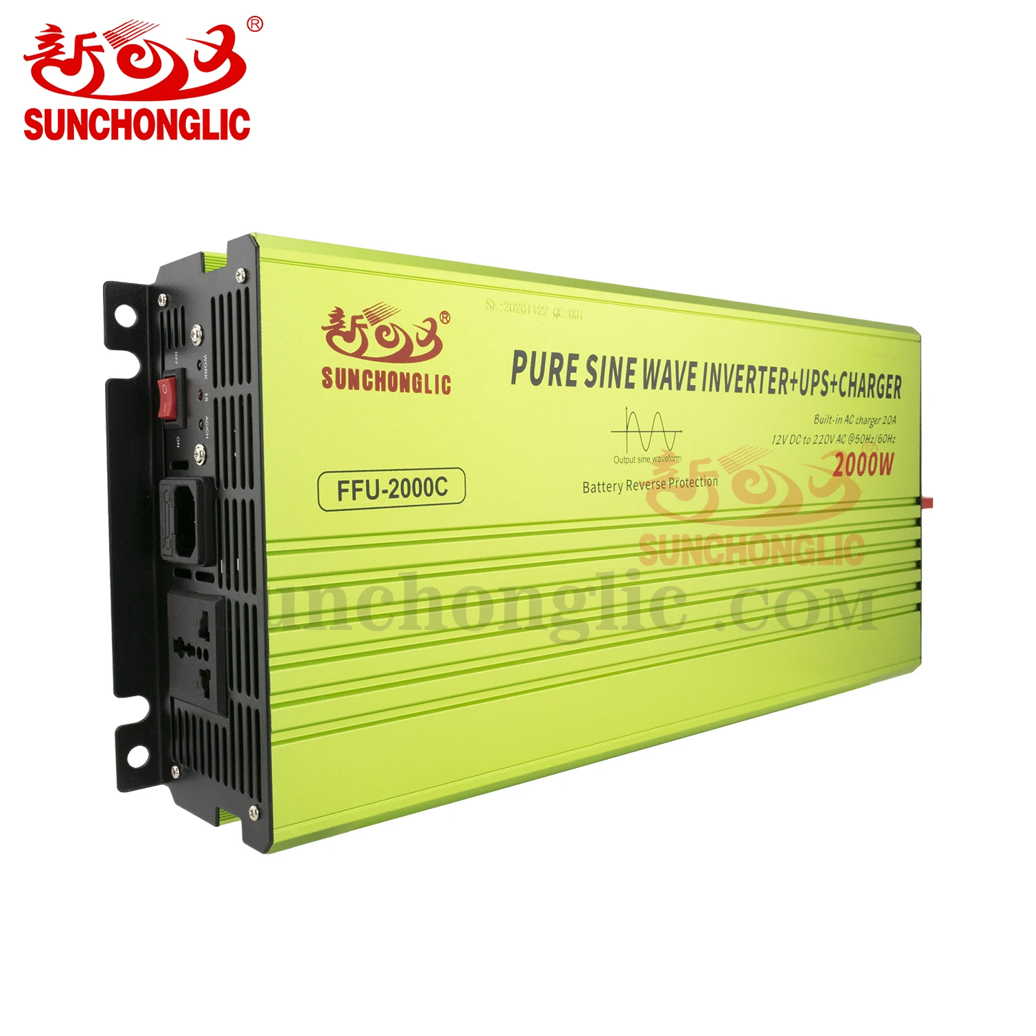 Sunchonglic 2000w inverters ups pure sine wave 12V 220V 2000 watt inverter with AC charger 20A