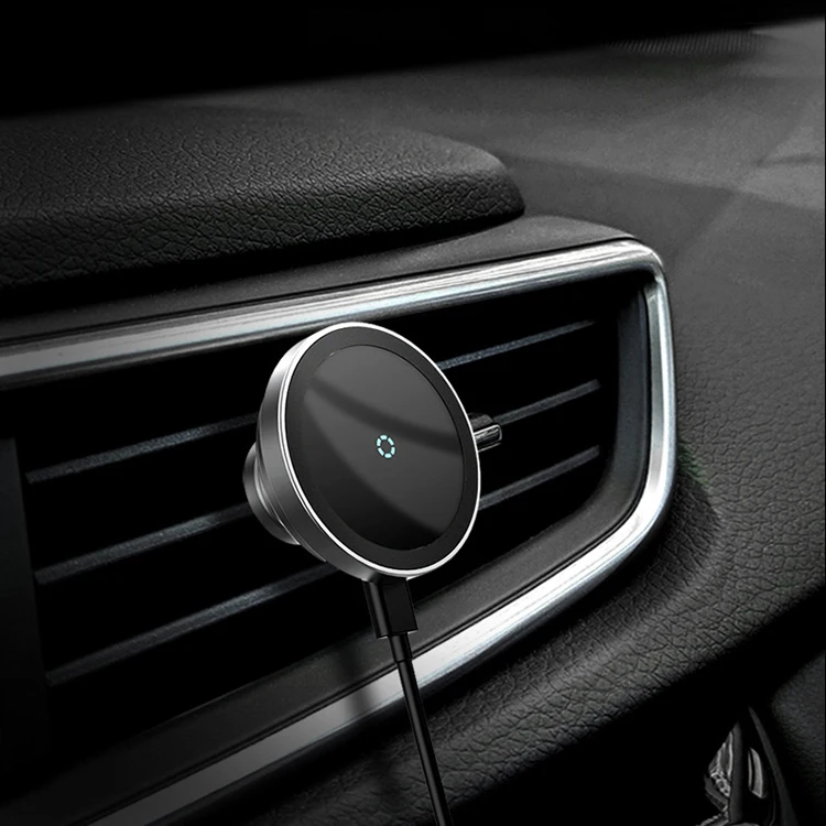 Metal aluminum dashboard air vent 2 in 1 anti-slip 15w fast charging wireless magnetic car charger mount