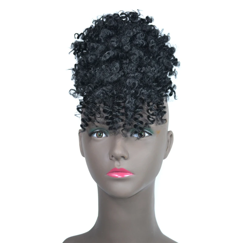 Афро пучок волос с высокой буфами хвост с челкой синтетический короткий кудрявый ананас хвост удлинитель