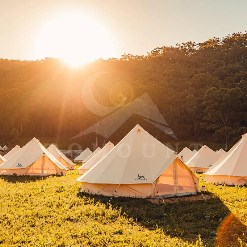 Custom Luxury Large Family Camp 3M 4M 5M 6M 7M Waterproof Beige mongolian yurt Cotton Canvas Bell Tent with Roof Stove Jack Hole