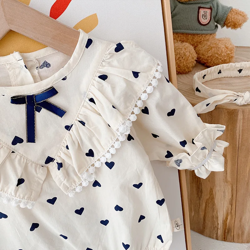 Wholesale Print Ali X Press Depuy S-rom Infant Baby Clothes Polka Dot Girl Jumpsuit Ruffle Rompers Long Sleeve Cotton Bodysuit