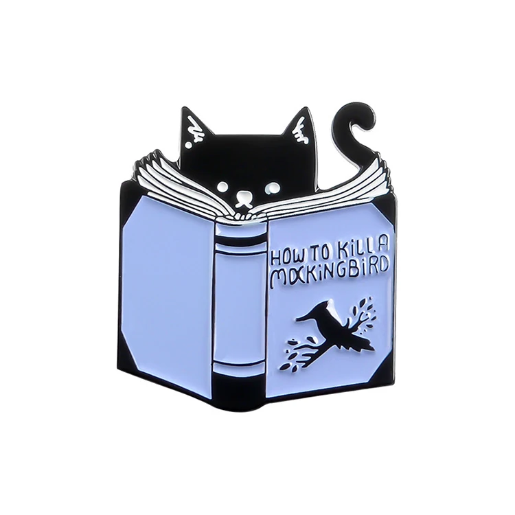 Cartoon I love books animal cute brooches small cat dog read book shape enamel pins for student