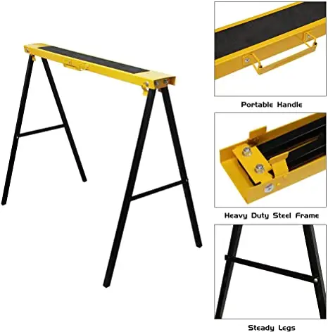 Portable Folding Sawhorse Heavy Duty Twin Pack 275 lb Weight Capacity Each 2 (Yellow)