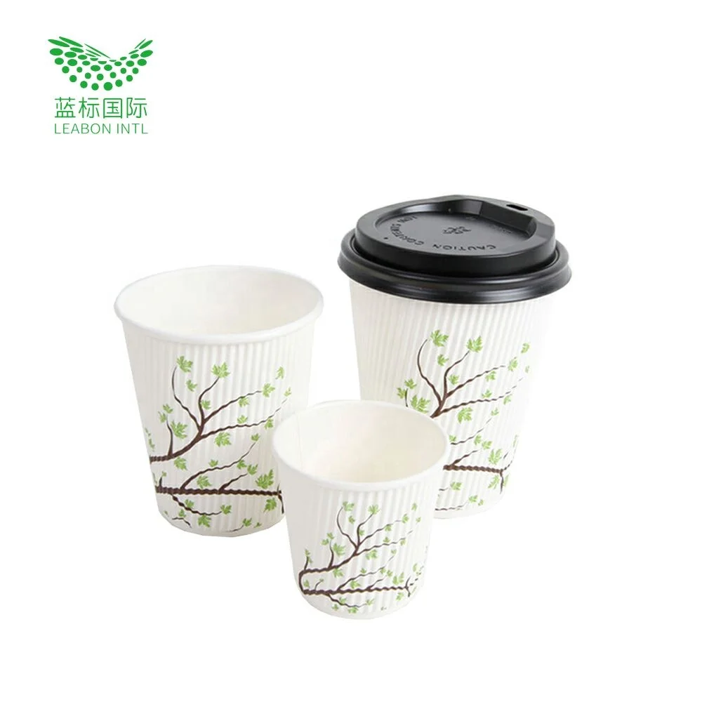 China online  wholesale paper pulp cheap 16oz ripple wall coffee tea paper cup recyclable material with lid
