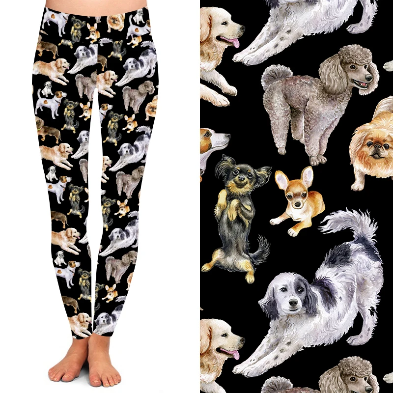 Factory wholesale small MOQ mix design peach skin buttery soft women dog printed leggings