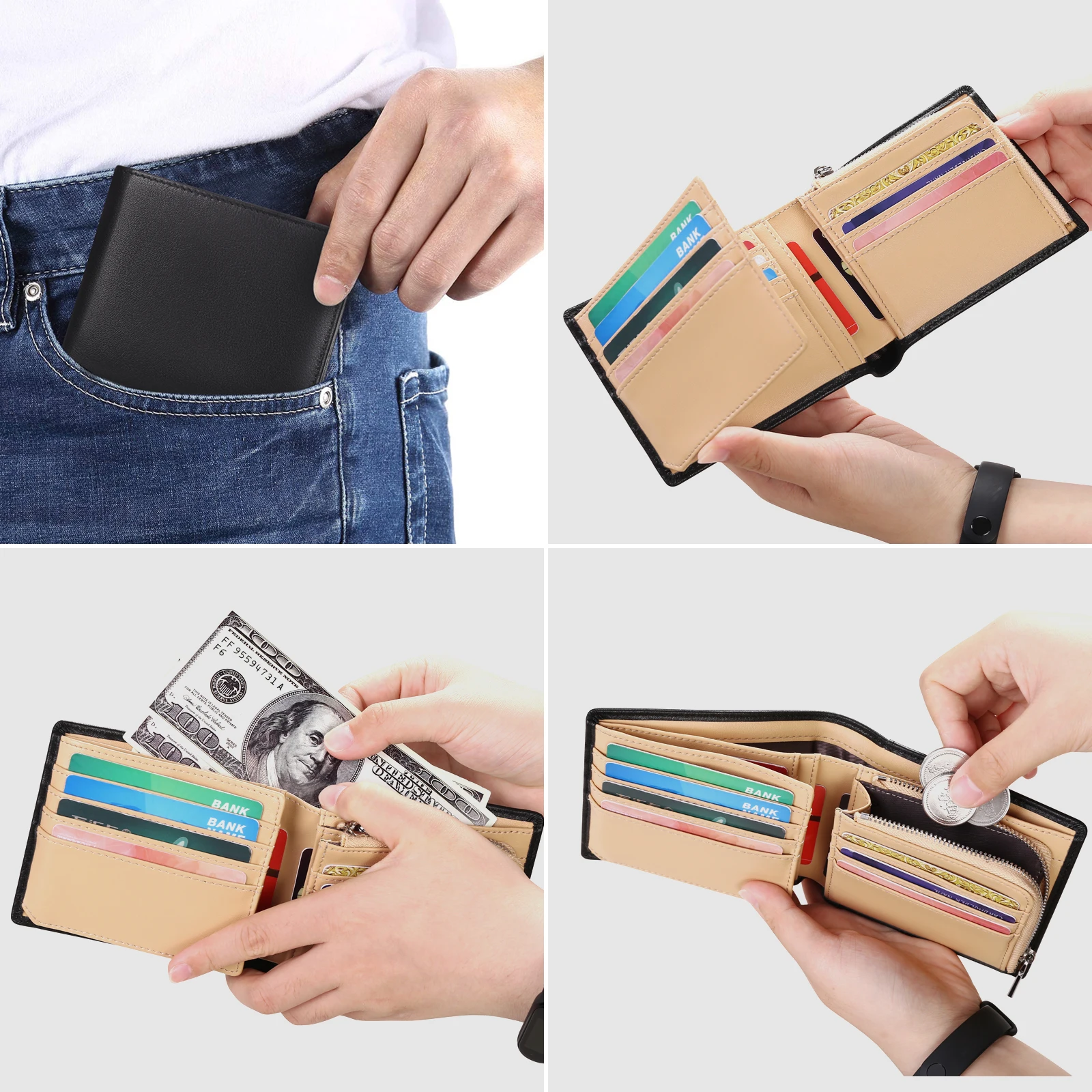 Custom Luxury Travel Mini Coin Credit Passport Genuine Leather  Leather Rfid Smart Men Card Holder Wallets